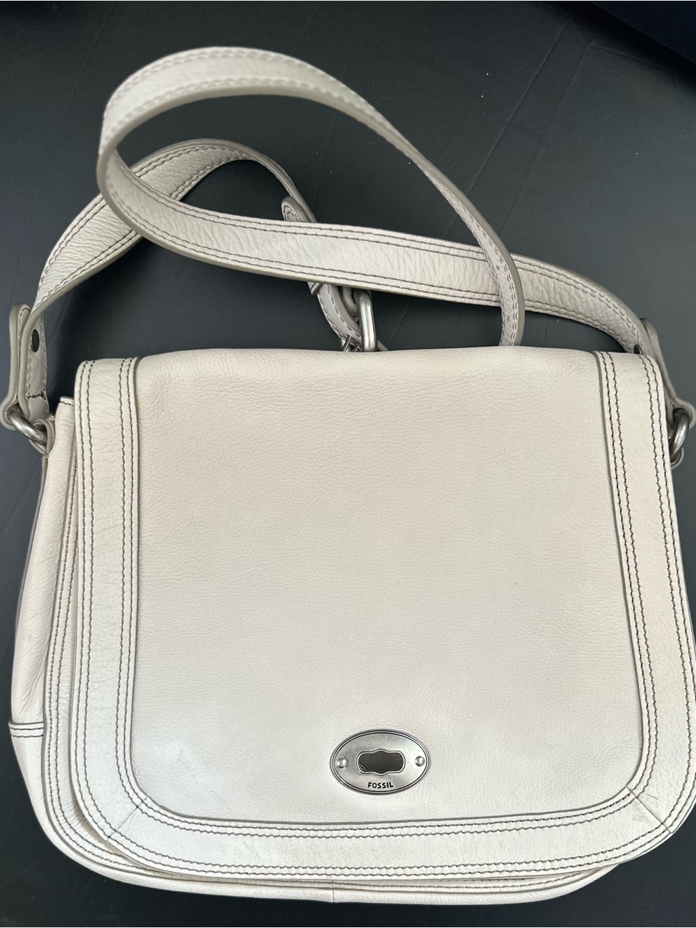 Fossil Ivory Leather Crossbody Shoulder Bag